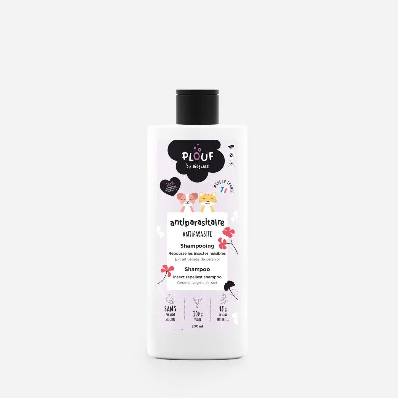 SHAMPOOING ANTIPARASITAIRE POUR CHAT ET CHIEN 200ML - PLOUF